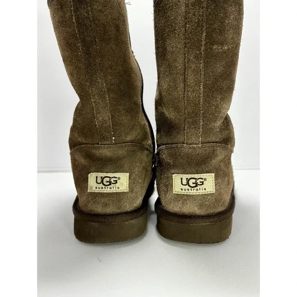 Ugg Brown Suede Mid-Calf Boot w/ Shearling Lining and Zipper Kids size 2 - Picture 3 of 6